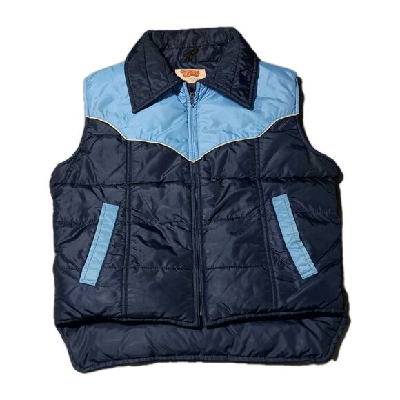 Vintage Comfy Men's Large Western Puffer Vest Goose Down 70's-80's USA Ski Hippy - Picture 1 of 16